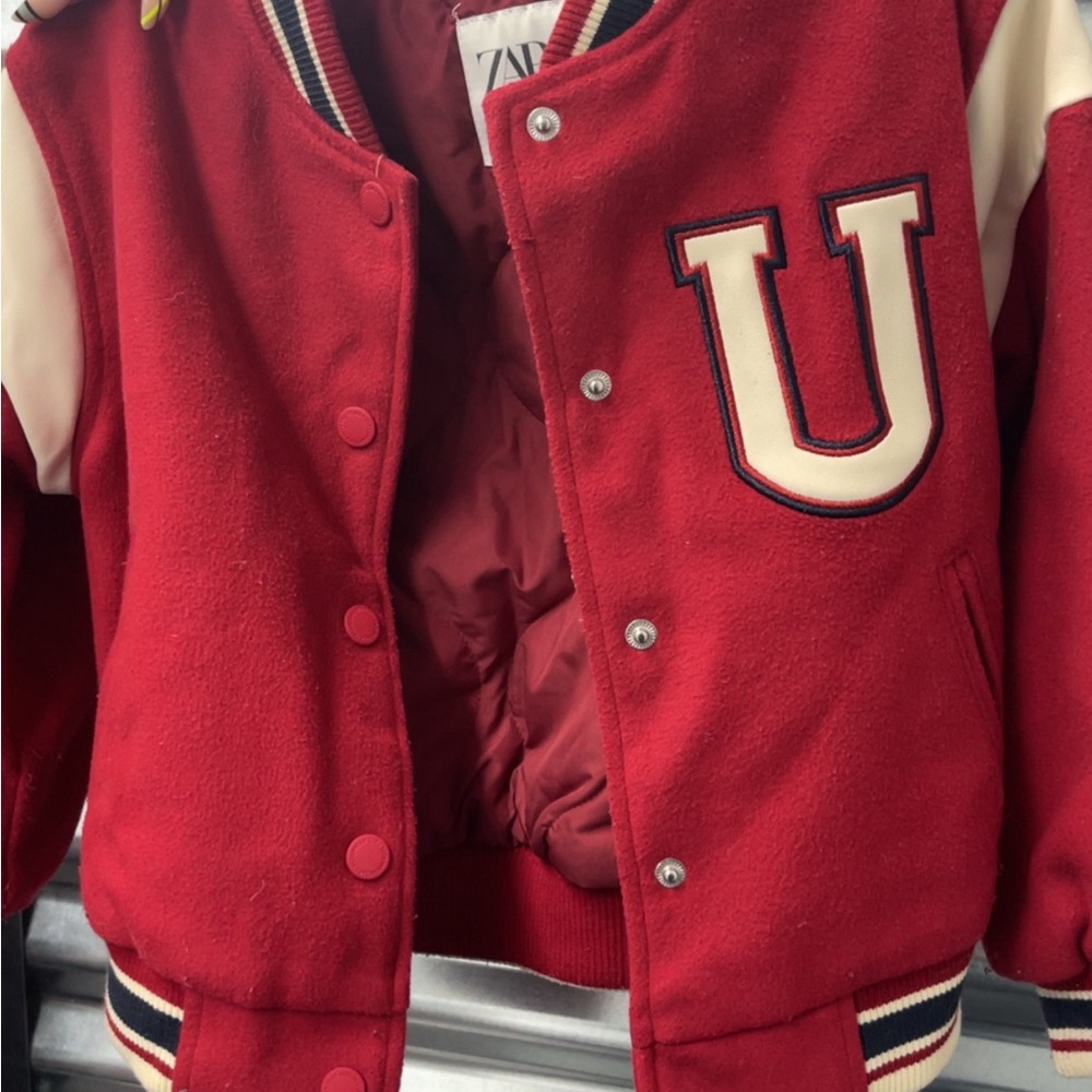 Zara Kids Red and White Varsity Jacket